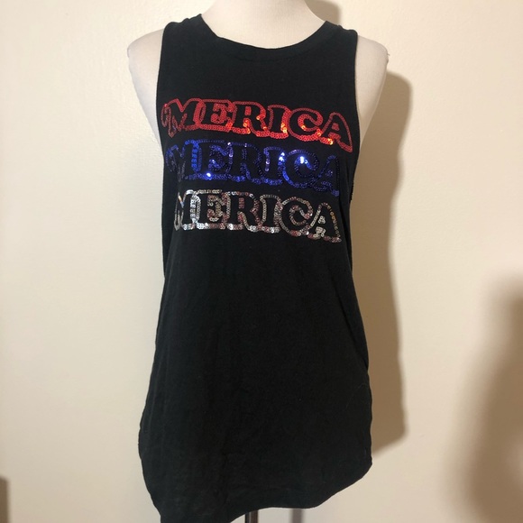 PINK Victoria’s Secret Black Patriotic Tank top sequin ‘Mercia red white - Picture 2 of 6